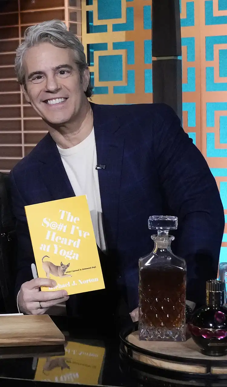 andy cohen holding book: the shit i’ve heard at yoga andy cohen holding book: the shit i've heard at yoga